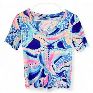 Lilly Pulitzer Ariana Top V-Neck Size XS Short Sleeve Cotton Tropical Beach